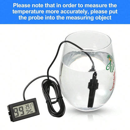1pc/2pcs Mini Digital Thermometer Hygrometer, Aquarium Thermometer Humidity Meter, High Precision Digital Temperature Humidity Measurement With Large LCD Display And Probe- Clear Readings, Battery Po