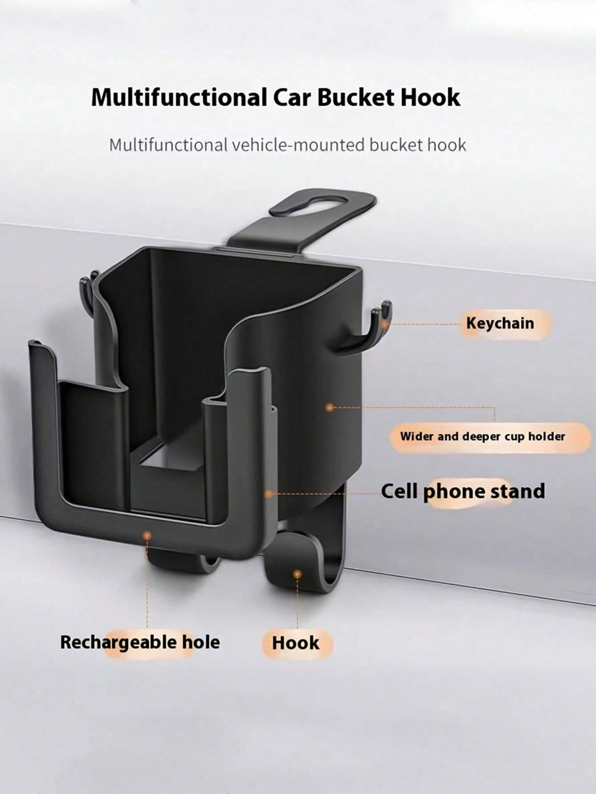 1pc/2pcs Optional Multi-Function Car Seat Back Organizer, Car Cup Holder, Phone Holder And Small Item Hook All-In-One, Hidden Rear Seat Storage Rack With Charging Cable Opening, Suitable For Bags, Bev
