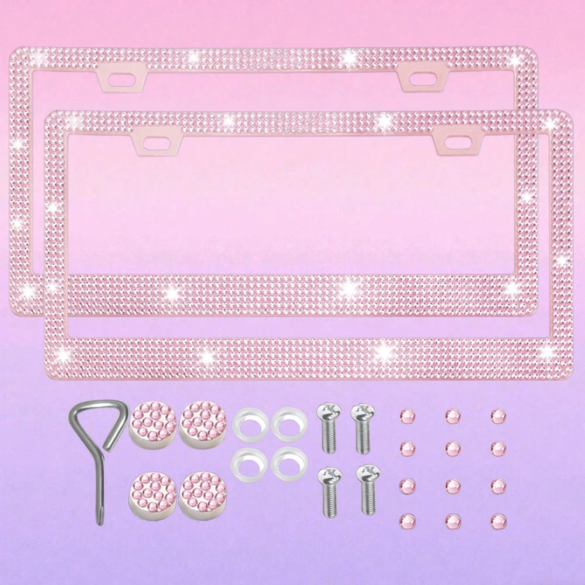 1pc/2pcs Pearlescent Plastic License Plate Frame, Black & Pink, Christmas Gift For Cute Girls