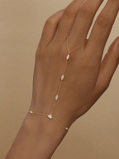 1PC 925 Sterling Silver Dainty Devil's Eye Ring Bracelet Hand Chain For Women Dainty Cubic Zirconia Bracelet And Ring Chain Body Jewelry Daily Wear Wedding Party Engagement Anniversary Valentine's Day