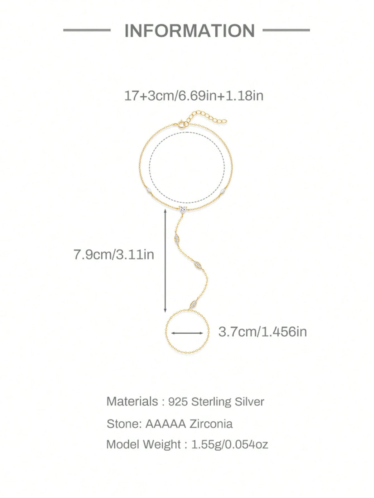 1PC 925 Sterling Silver Dainty Devil's Eye Ring Bracelet Hand Chain For Women Dainty Cubic Zirconia Bracelet And Ring Chain Body Jewelry Daily Wear Wedding Party Engagement Anniversary Valentine's Day