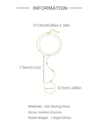 1PC 925 Sterling Silver Dainty Devil's Eye Ring Bracelet Hand Chain For Women Dainty Cubic Zirconia Bracelet And Ring Chain Body Jewelry Daily Wear Wedding Party Engagement Anniversary Valentine's Day
