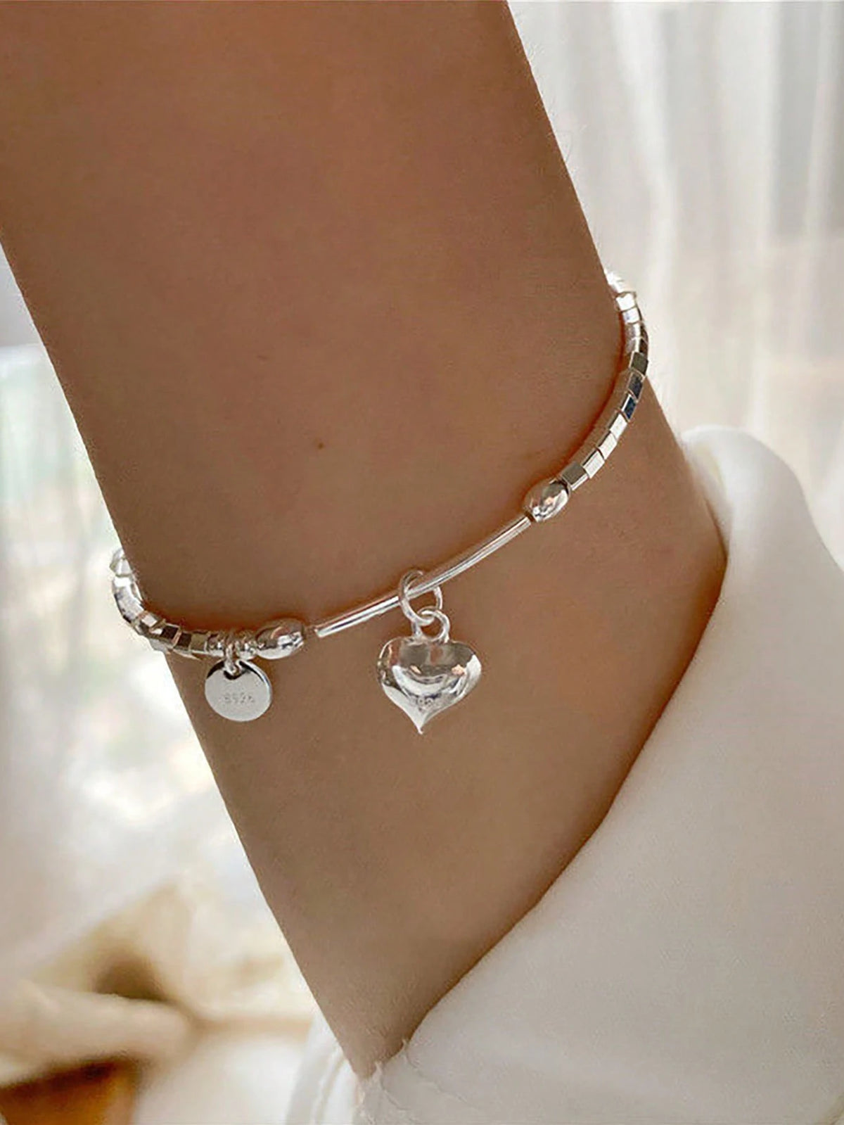 1pc 925 Sterling Silver Minimalist Double-Layer Knotted Snake Bone Bracelet, Elegant Jewelry Accessory, Unique Design, Suitable For Girls/Women/Girlfriend/Mother, Vintage Party/Date Gift, Daily Wear