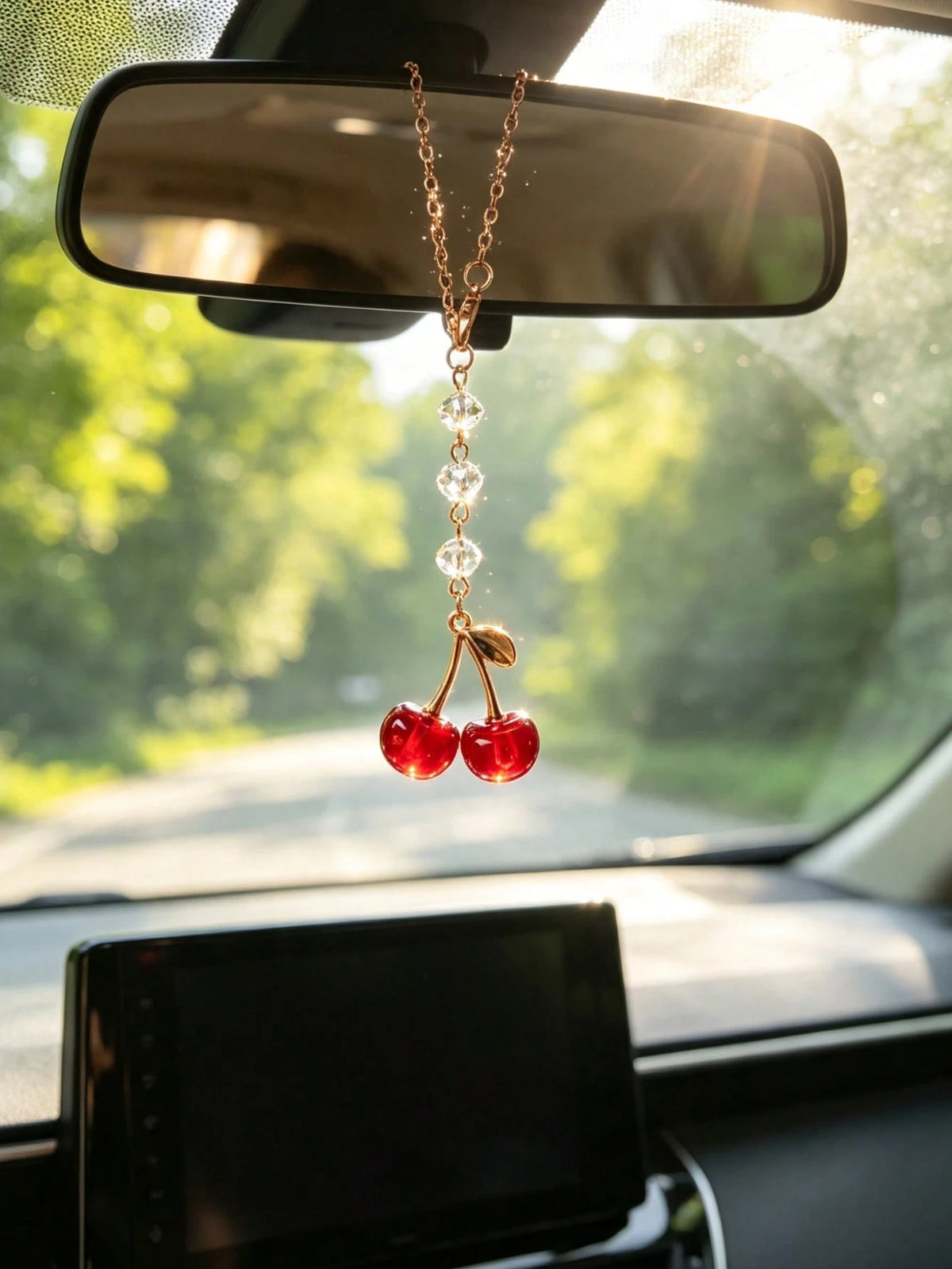 1pc Alloy Flower Crystal Beaded Rearview Mirror Hanging Ornament, Car Interior Decoration Accessory, Car Interior Decor