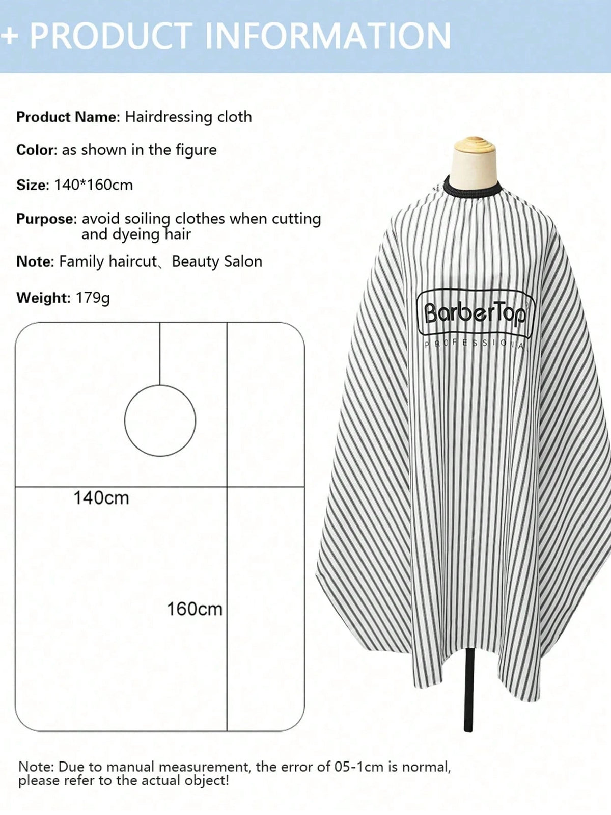 1pc Anti-Static Professional Hairdressing Cape 160cm*140cm (62.99in*55.12in), Elastic Neckline Solid Color, Minimalist, Striped Print Styling Cape, Hair Dyeing Hair Care Perming Apron, Men's, Women's