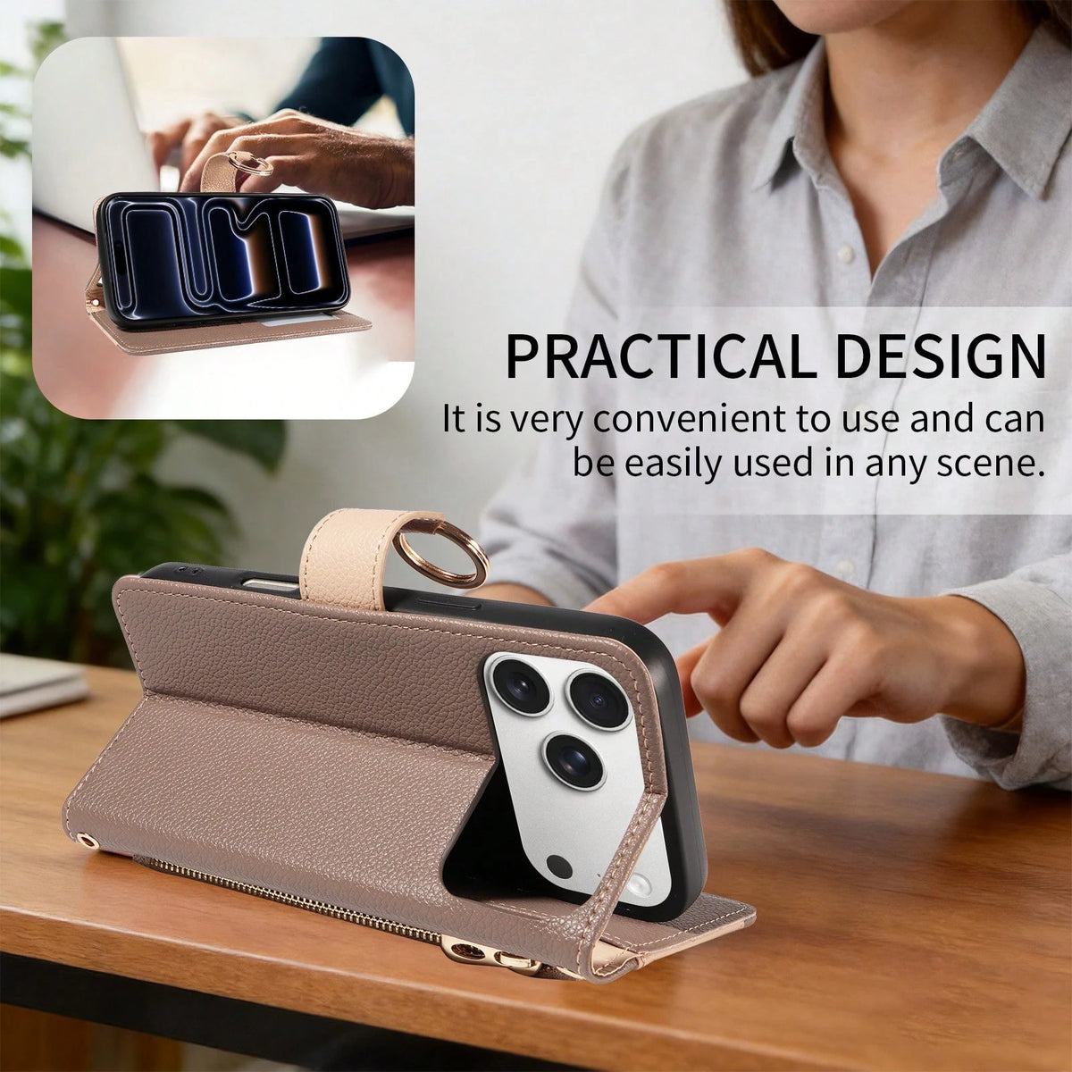 1pc Artificial Leather Zipper Wallet Phone Case Compatible With Apple 17 Pro Max, A57, Note 15 PRO, Portable Crossbody Coin Holder Protective Shell (Global Version, Not Local Model)