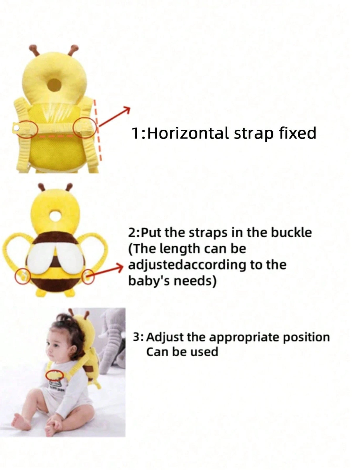 1pc Baby Crawling Head Protection Pillow, Soft Breathable Adjustable Anti-Fall Backpack Pad, Polyester Fiber Material, Suitable For 6-36 Months Infants
