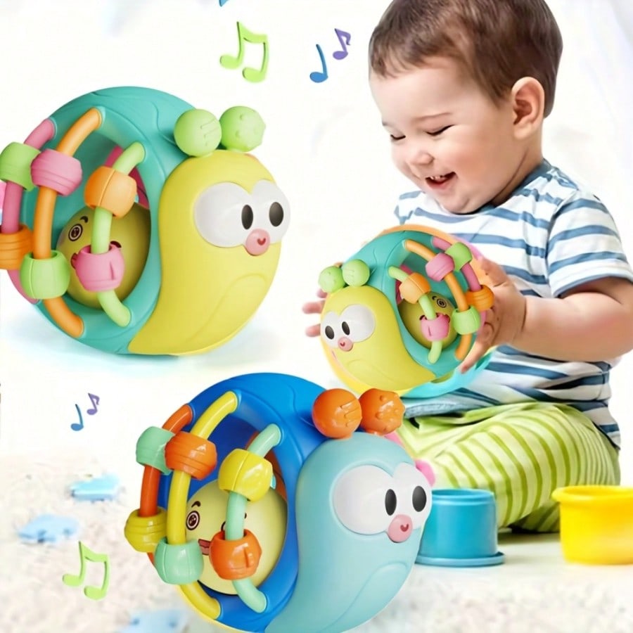 1pc Baby Rattle Toy, Soft Silicone Snail & Elephant Grab Ball Shaker, Soothing Teether For Infant Daily Parent-Child Interaction & Entertainment