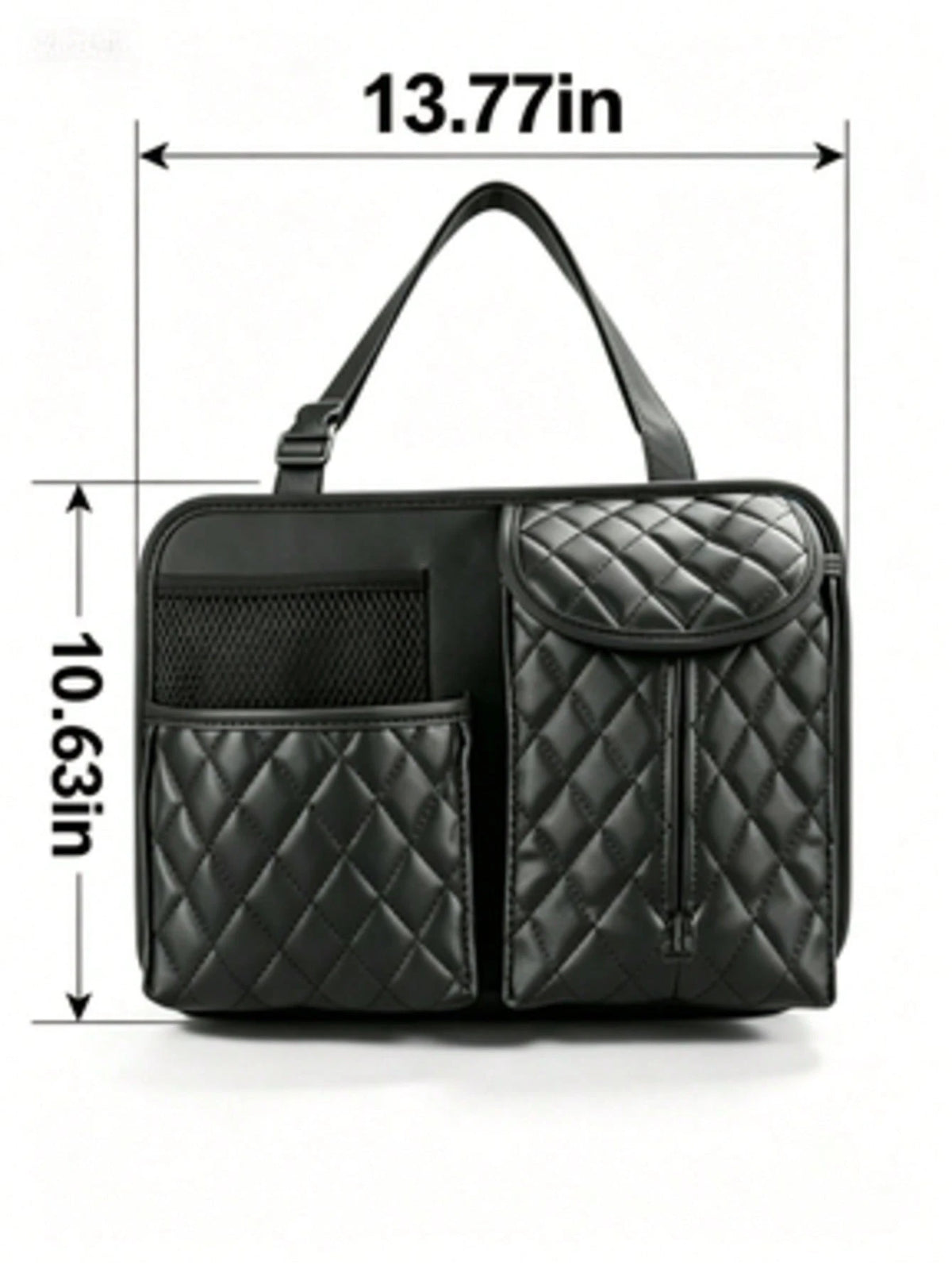 1Pc Black Quilted PU Car Seat Back Storage Bag, Multi Pocket Waterproof Hanging Tissue Holder Organizer, Wear Resistant Auto Rear Seat Water Bottle Phone Storage Caddy, Universal Car Interior Accessor