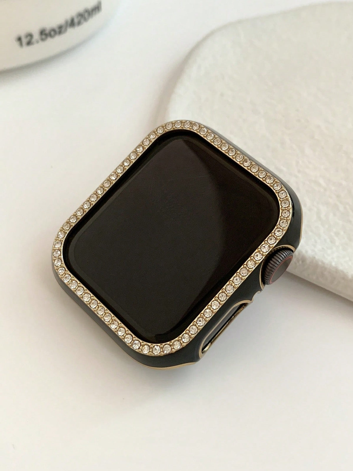 1pc Black Shiny Rhinestone Decor Hollow Protective Case With Anti-Drop Laser Engraved Frame, Fit For Apple Watch 40/41/42/44/45/46/49mm, Suitable For Apple Watch Series Ultra/SE/11/10/9/8/7/6/5/4, Sma