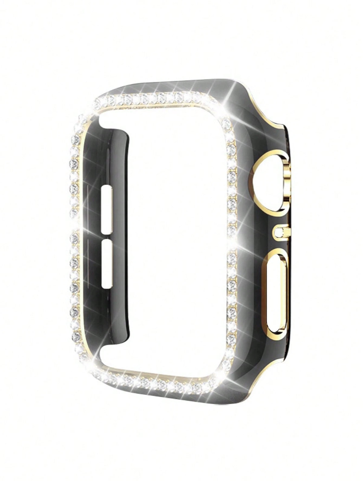 1pc Black Shiny Rhinestone Decor Hollow Protective Case With Anti-Drop Laser Engraved Frame, Fit For Apple Watch 40/41/42/44/45/46/49mm, Suitable For Apple Watch Series Ultra/SE/11/10/9/8/7/6/5/4, Sma