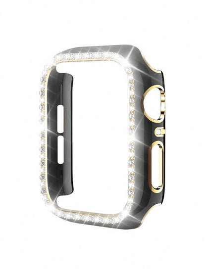 1pc Black Shiny Rhinestone Decor Hollow Protective Case With Anti-Drop Laser Engraved Frame, Fit For Apple Watch 40/41/42/44/45/46/49mm, Suitable For Apple Watch Series Ultra/SE/11/10/9/8/7/6/5/4, Sma