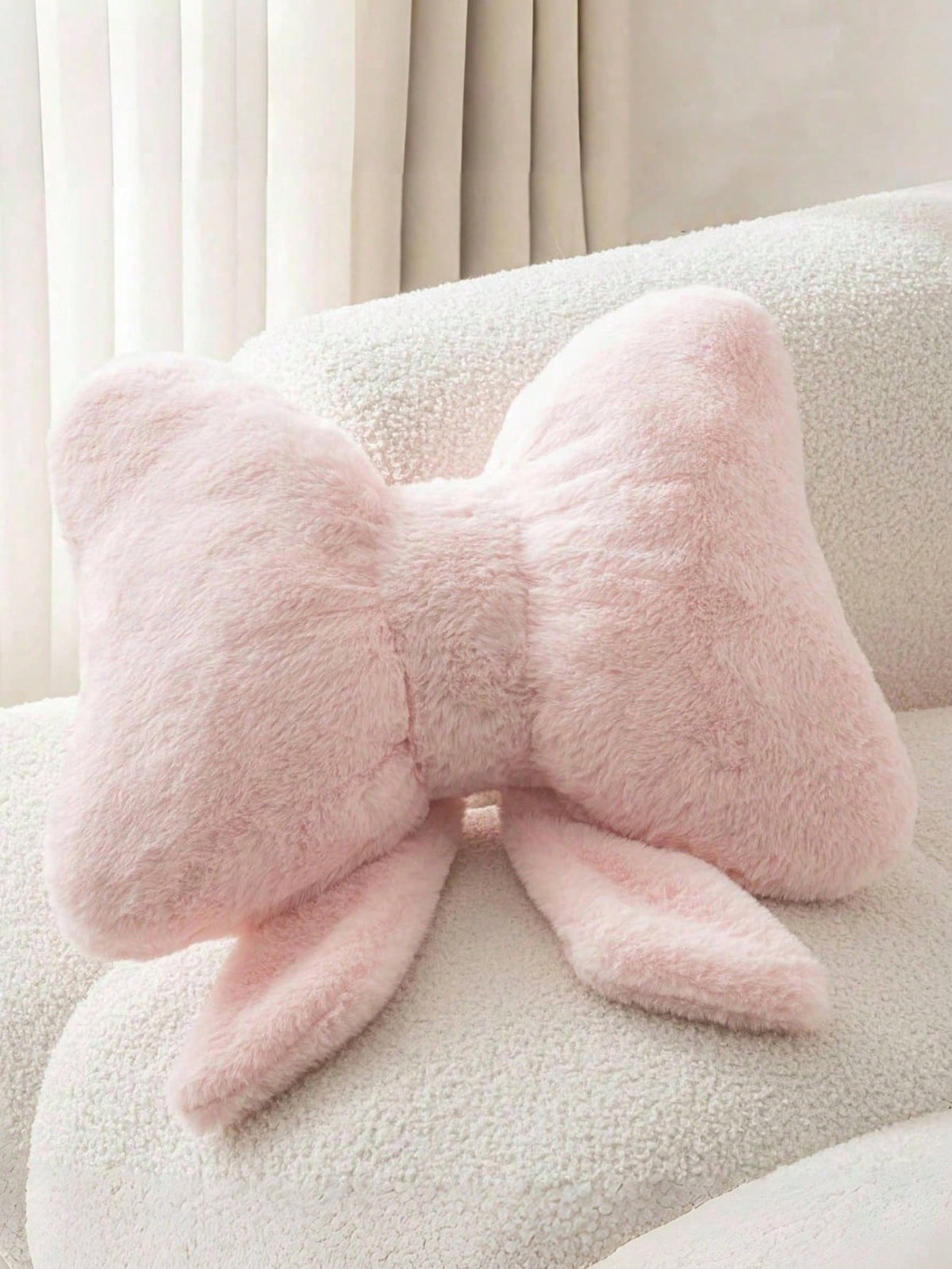 1PC Bow Pattern Pillow, Cute Style Faux Rabbit Fur Bow-Shaped Rose Texture Decorative & Comfort Support Cushion- Ideal For Valentine's Day, Bedroom & Living Room Room Decor, Year-Round Daily Use