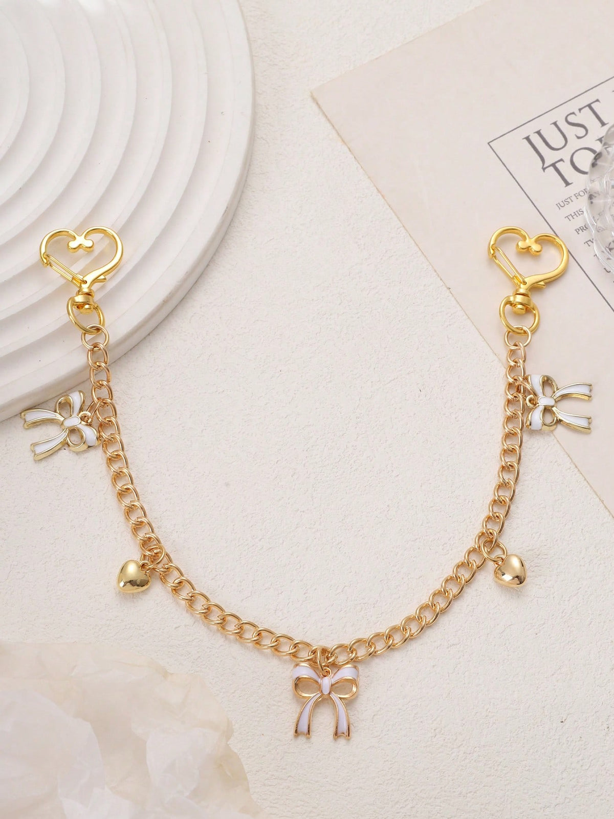 1pc Bowknot Pattern Handbag Chain Accessory, White Bowknot Pendant Handbag Extension Chain, Decorative And Replaceable Metal Bag Chain, Fashion Pendant, Beach Vacation Style, Bowknot Y2K Kawaii Keycha