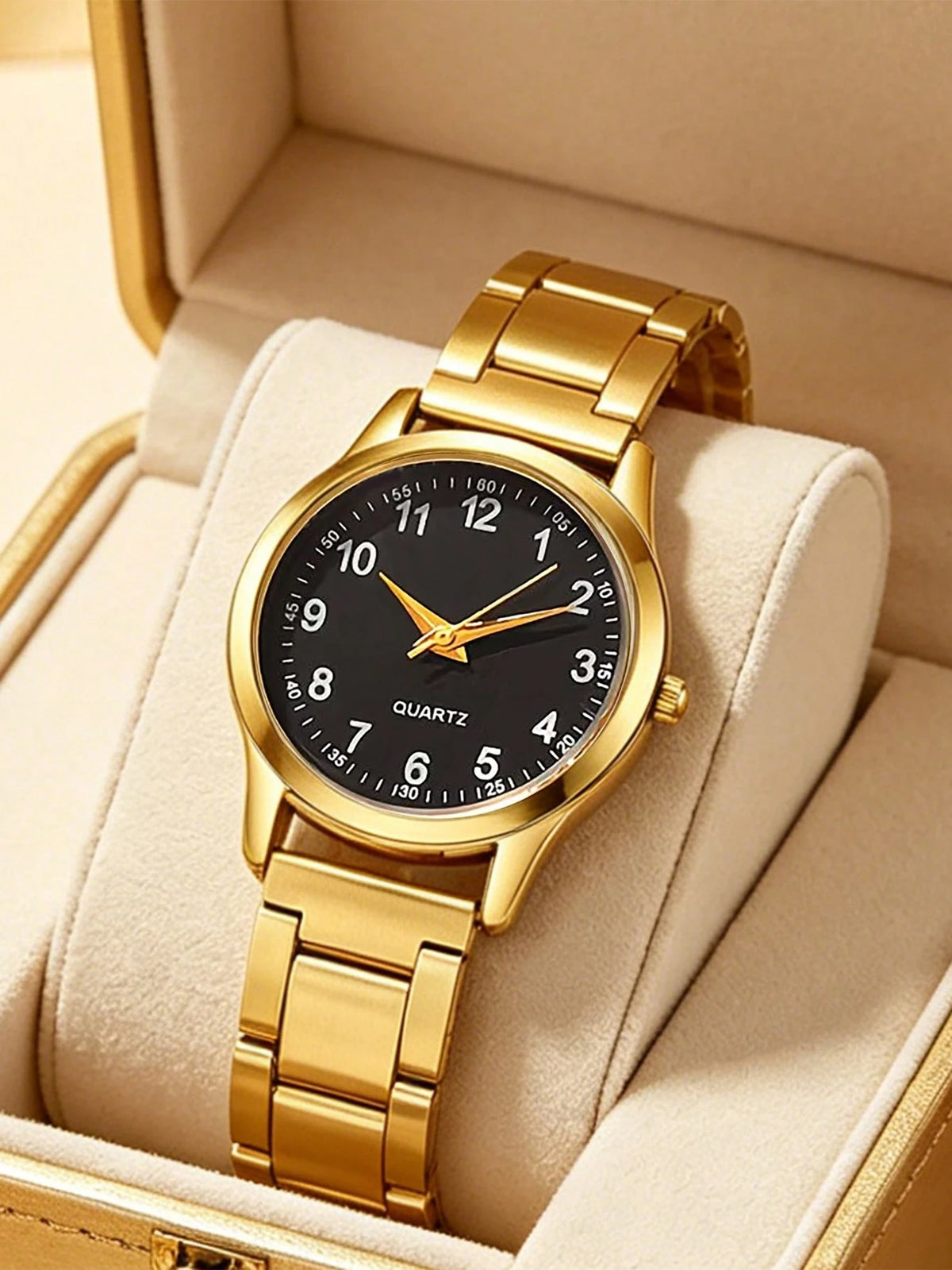 1pc Boys Gold Alloy Band Casual Round Dial Quartz Watch, Suitable For Daily Wear