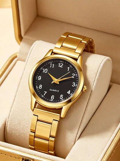 1pc Boys Gold Alloy Band Casual Round Dial Quartz Watch, Suitable For Daily Wear