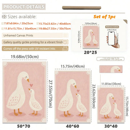 1pc Canvas Framed Wall Art Decor For Baby Nursery, "Mom And Baby" White Goose, Girls Nursery Wall Decoration, Ready To Hang, Suitable For Toddler Girls Bedroom, Playroom, Ideal Baby Shower Gift, Warm