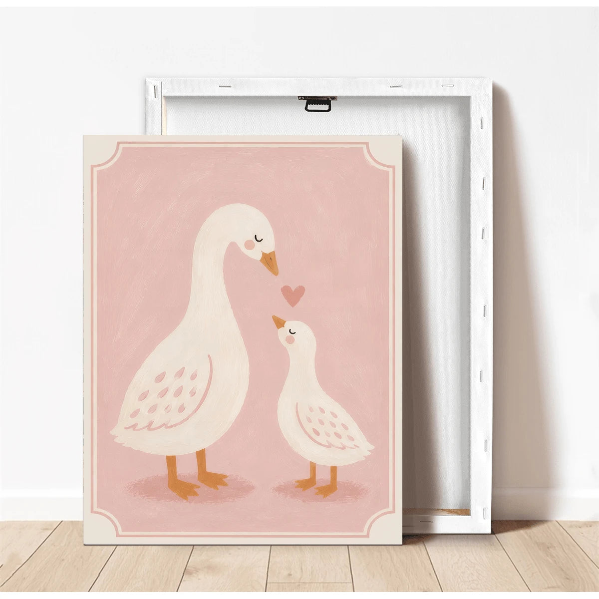 1pc Canvas Framed Wall Art Decor For Baby Nursery, "Mom And Baby" White Goose, Girls Nursery Wall Decoration, Ready To Hang, Suitable For Toddler Girls Bedroom, Playroom, Ideal Baby Shower Gift, Warm