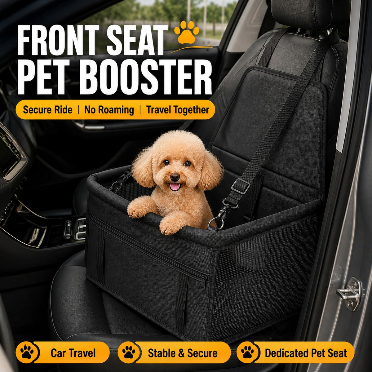 1pc Car Dog Booster Seat Front Passenger Pet Travel Essential For Small To Medium Dogs, Made Of Breathable Oxford Fabric, Dirt-Proof, Foldable, Universal Fit – Perfect Car Pet Accessory.