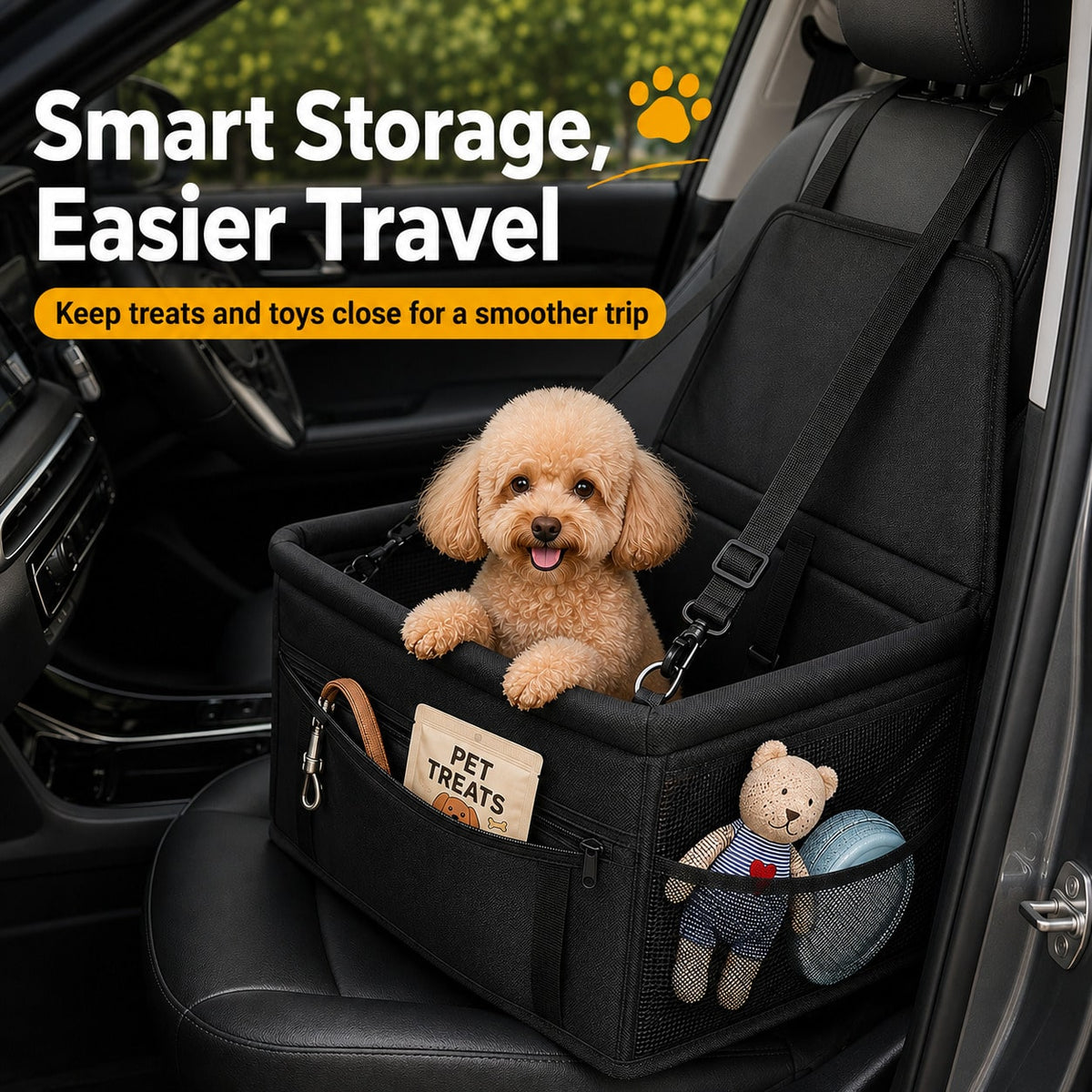 1pc Car Dog Booster Seat Front Passenger Pet Travel Essential For Small To Medium Dogs, Made Of Breathable Oxford Fabric, Dirt-Proof, Foldable, Universal Fit – Perfect Car Pet Accessory.