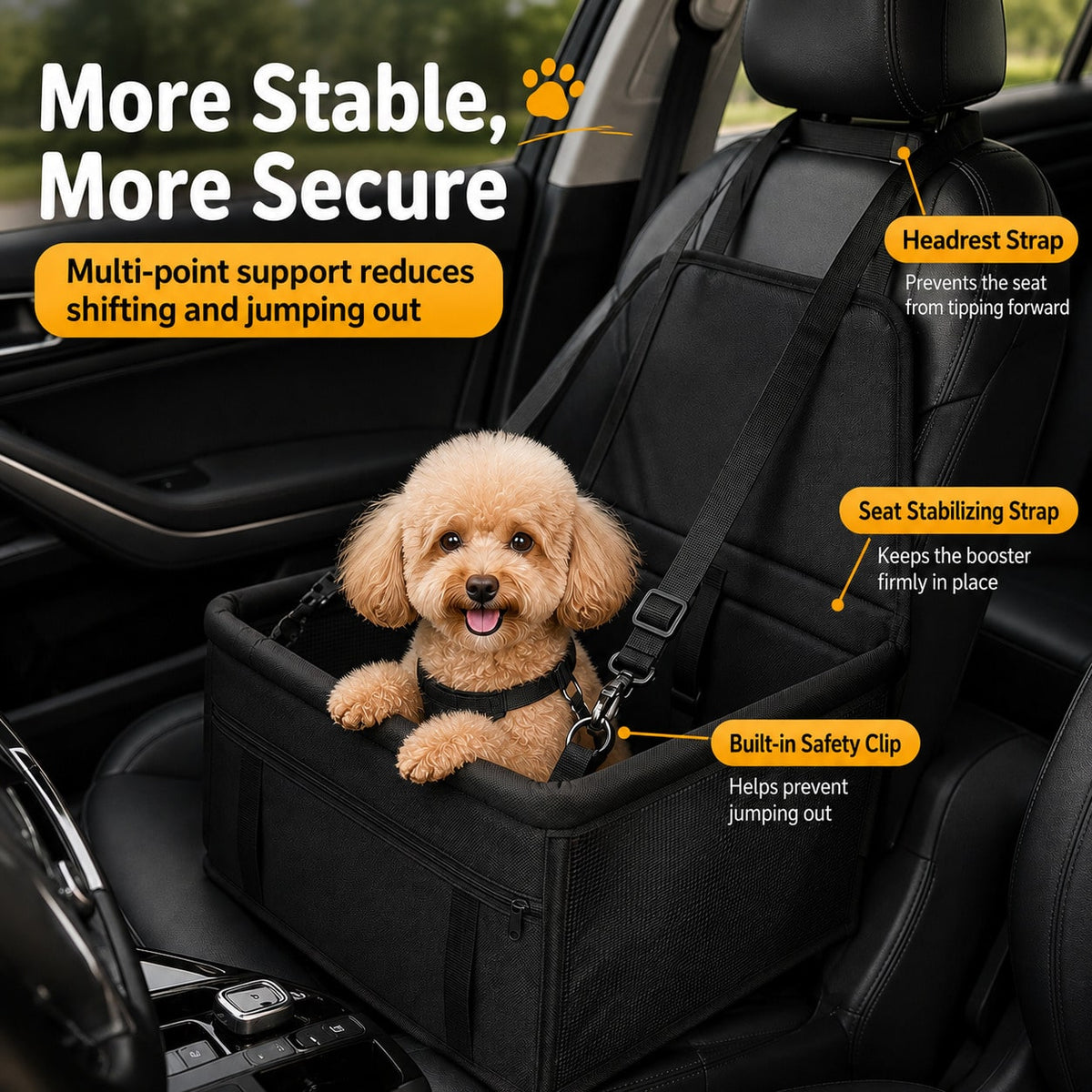 1pc Car Dog Booster Seat Front Passenger Pet Travel Essential For Small To Medium Dogs, Made Of Breathable Oxford Fabric, Dirt-Proof, Foldable, Universal Fit – Perfect Car Pet Accessory.