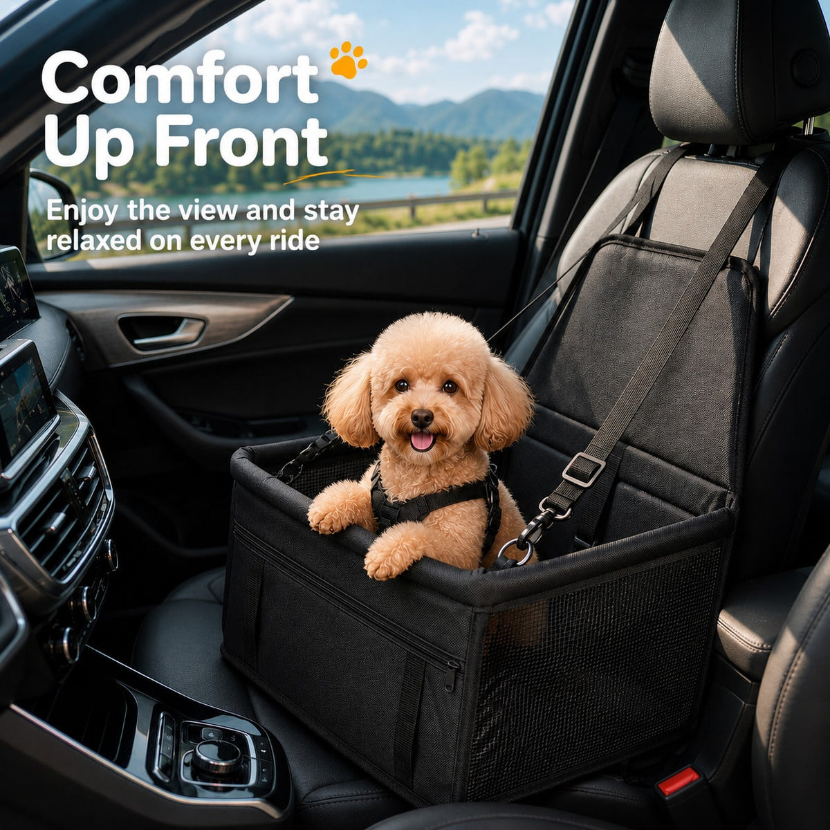 1pc Car Dog Booster Seat Front Passenger Pet Travel Essential For Small To Medium Dogs, Made Of Breathable Oxford Fabric, Dirt-Proof, Foldable, Universal Fit – Perfect Car Pet Accessory.