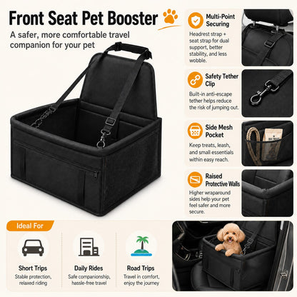 1pc Car Dog Booster Seat Front Passenger Pet Travel Essential For Small To Medium Dogs, Made Of Breathable Oxford Fabric, Dirt-Proof, Foldable, Universal Fit – Perfect Car Pet Accessory.