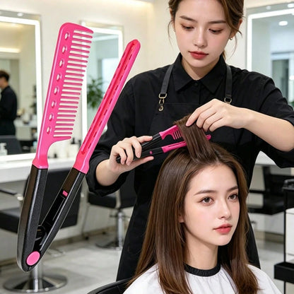 1pc Carbon Fiber Straightening Comb, V-Shaped Clip Comb, Double-Sided Hair Straightener, Dry And Wet Use Styling Comb, Hair Clip Assistant Comb, Spring Clip Straightening Comb, Hair Comb, Tooth Comb