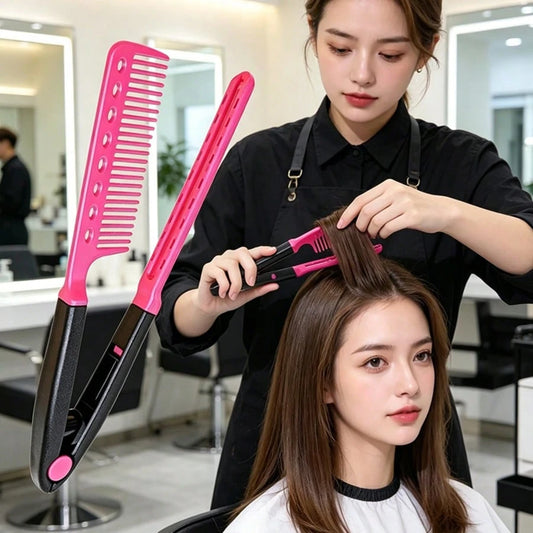 1pc Carbon Fiber Straightening Comb, V-Shaped Clip Comb, Double-Sided Hair Straightener, Dry And Wet Use Styling Comb, Hair Clip Assistant Comb, Spring Clip Straightening Comb, Hair Comb, Tooth Comb