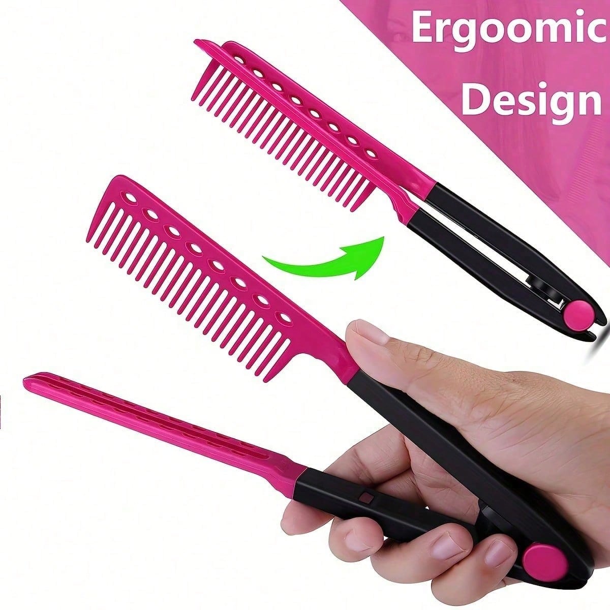 1pc Carbon Fiber Straightening Comb, V-Shaped Clip Comb, Double-Sided Hair Straightener, Dry And Wet Use Styling Comb, Hair Clip Assistant Comb, Spring Clip Straightening Comb, Hair Comb, Tooth Comb