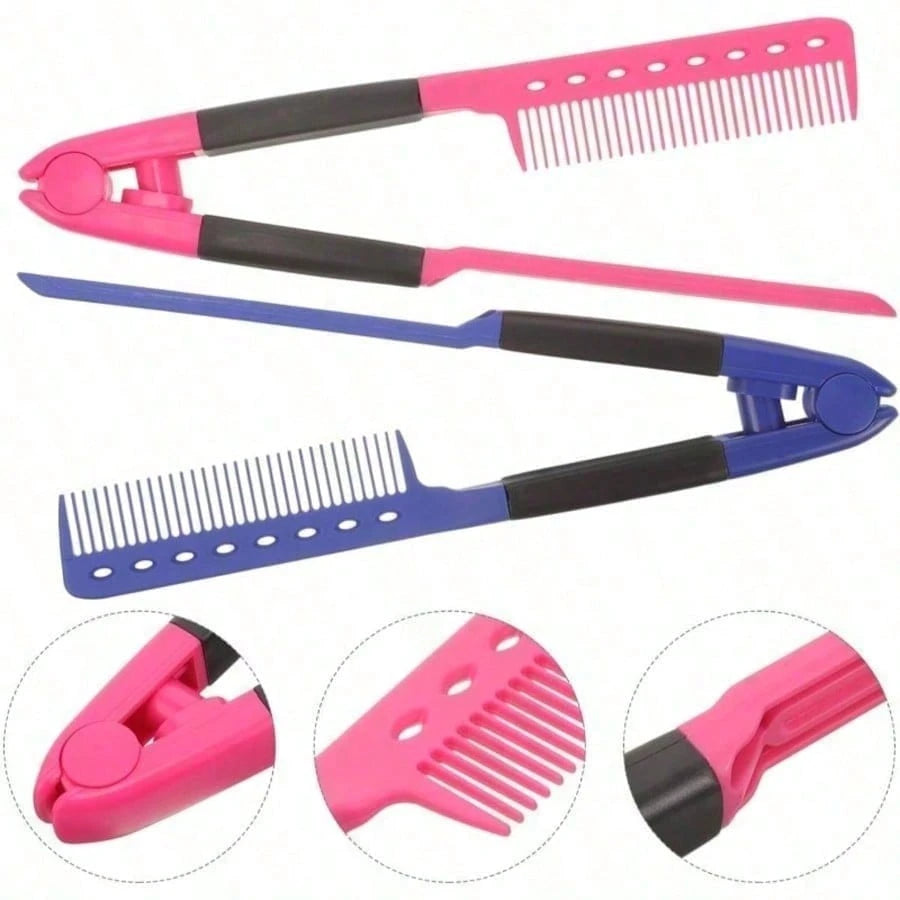 1pc Carbon Fiber Straightening Comb, V-Shaped Clip Comb, Double-Sided Hair Straightener, Dry And Wet Use Styling Comb, Hair Clip Assistant Comb, Spring Clip Straightening Comb, Hair Comb, Tooth Comb