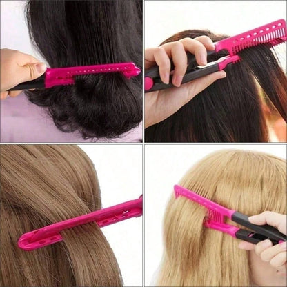 1pc Carbon Fiber Straightening Comb, V-Shaped Clip Comb, Double-Sided Hair Straightener, Dry And Wet Use Styling Comb, Hair Clip Assistant Comb, Spring Clip Straightening Comb, Hair Comb, Tooth Comb