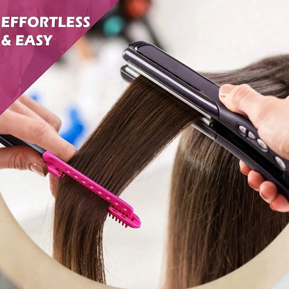 1pc Carbon Fiber Straightening Comb, V-Shaped Clip Comb, Double-Sided Hair Straightener, Dry And Wet Use Styling Comb, Hair Clip Assistant Comb, Spring Clip Straightening Comb, Hair Comb, Tooth Comb