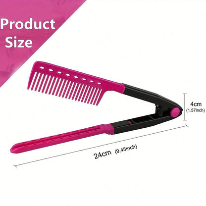 1pc Carbon Fiber Straightening Comb, V-Shaped Clip Comb, Double-Sided Hair Straightener, Dry And Wet Use Styling Comb, Hair Clip Assistant Comb, Spring Clip Straightening Comb, Hair Comb, Tooth Comb