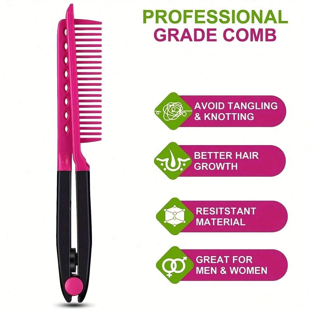 1pc Carbon Fiber Straightening Comb, V-Shaped Clip Comb, Double-Sided Hair Straightener, Dry And Wet Use Styling Comb, Hair Clip Assistant Comb, Spring Clip Straightening Comb, Hair Comb, Tooth Comb
