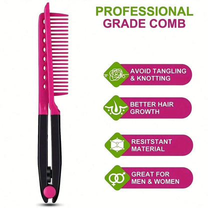 1pc Carbon Fiber Straightening Comb, V-Shaped Clip Comb, Double-Sided Hair Straightener, Dry And Wet Use Styling Comb, Hair Clip Assistant Comb, Spring Clip Straightening Comb, Hair Comb, Tooth Comb