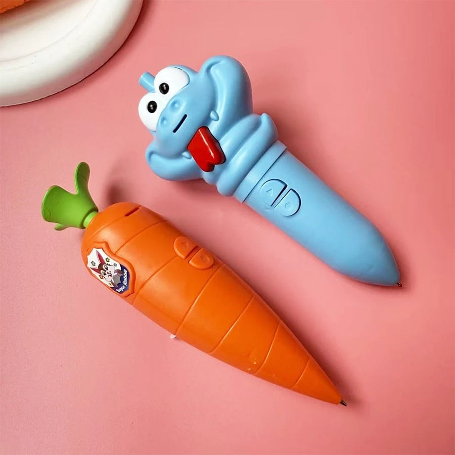 1pc Carrot Shaped Pen Recorder, Student Exclusive Writing Tool. This Is A Carrot-Shaped Ballpoint Pen That Can Be Used For Writing And Recording, Making It An Educational Stationery Item. The Judy Ani