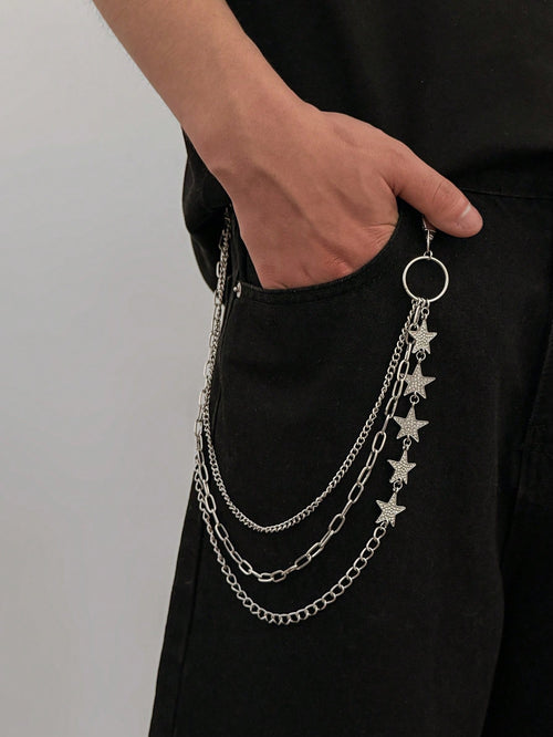 1pc Casual Vintage Style Five-Point Star Rhinestone Inlaid Multi-Layer Chain Charm Metal Faux Jewelry Pants Chain, Hip-Hop High-End Feel, Personalized Minimalist, Street Photography, Wedding Vacation