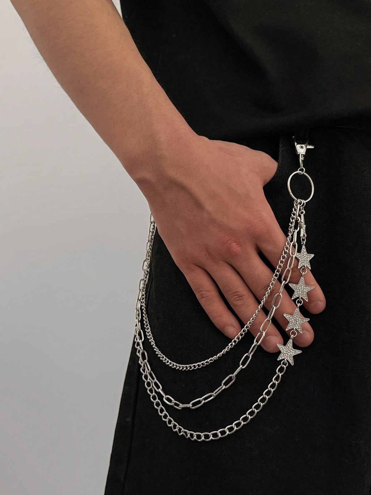 1pc Casual Vintage Style Five-Point Star Rhinestone Inlaid Multi-Layer Chain Charm Metal Faux Jewelry Pants Chain, Hip-Hop High-End Feel, Personalized Minimalist, Street Photography, Wedding Vacation