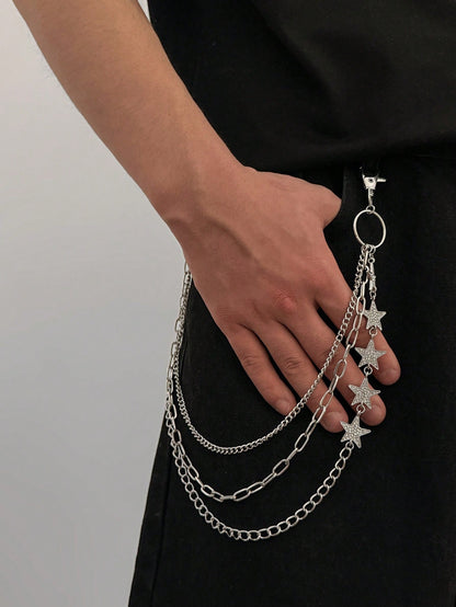 1pc Casual Vintage Style Five-Point Star Rhinestone Inlaid Multi-Layer Chain Charm Metal Faux Jewelry Pants Chain, Hip-Hop High-End Feel, Personalized Minimalist, Street Photography, Wedding Vacation