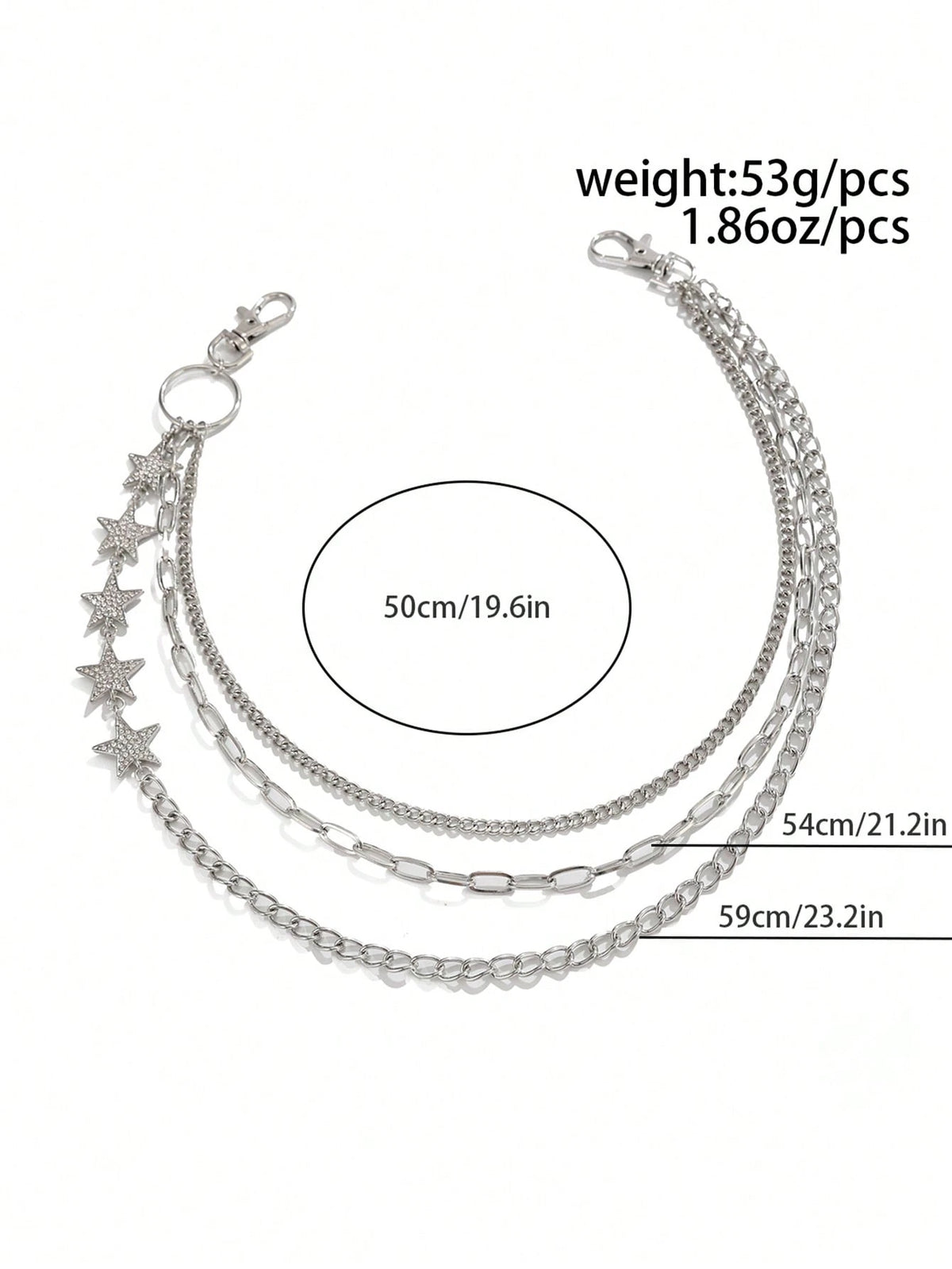 1pc Casual Vintage Style Five-Point Star Rhinestone Inlaid Multi-Layer Chain Charm Metal Faux Jewelry Pants Chain, Hip-Hop High-End Feel, Personalized Minimalist, Street Photography, Wedding Vacation