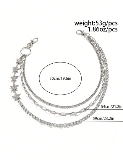1pc Casual Vintage Style Five-Point Star Rhinestone Inlaid Multi-Layer Chain Charm Metal Faux Jewelry Pants Chain, Hip-Hop High-End Feel, Personalized Minimalist, Street Photography, Wedding Vacation