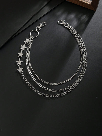 1pc Casual Vintage Style Five-Point Star Rhinestone Inlaid Multi-Layer Chain Charm Metal Faux Jewelry Pants Chain, Hip-Hop High-End Feel, Personalized Minimalist, Street Photography, Wedding Vacation