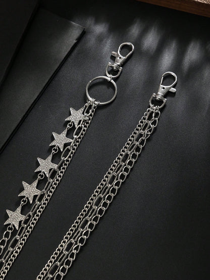 1pc Casual Vintage Style Five-Point Star Rhinestone Inlaid Multi-Layer Chain Charm Metal Faux Jewelry Pants Chain, Hip-Hop High-End Feel, Personalized Minimalist, Street Photography, Wedding Vacation
