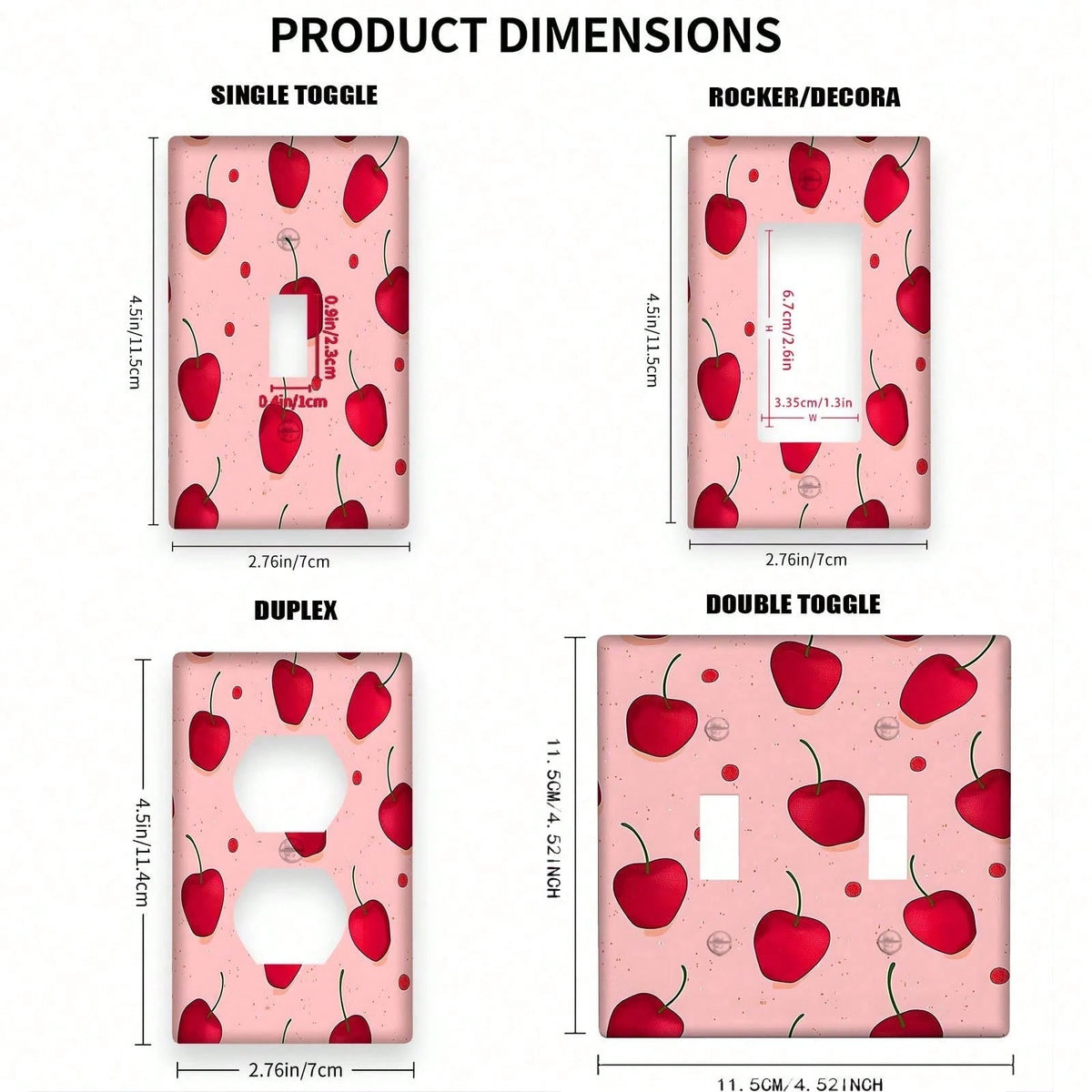 [1pc Cherry Pattern Wall Plate] 1pc Art Deco Style Cherry Pattern Wall Plate, Reusable PC Material Light Switch Cover, No Electricity Or Battery Needed, With For Kitchen, Bathroom, Bedroom, Living Roo