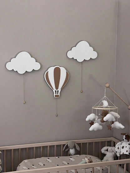 1pc Children's Bedroom Cloud Wall Light, Wooden Cloud Bedroom Battery Powered Hanging Cloud Night Light
