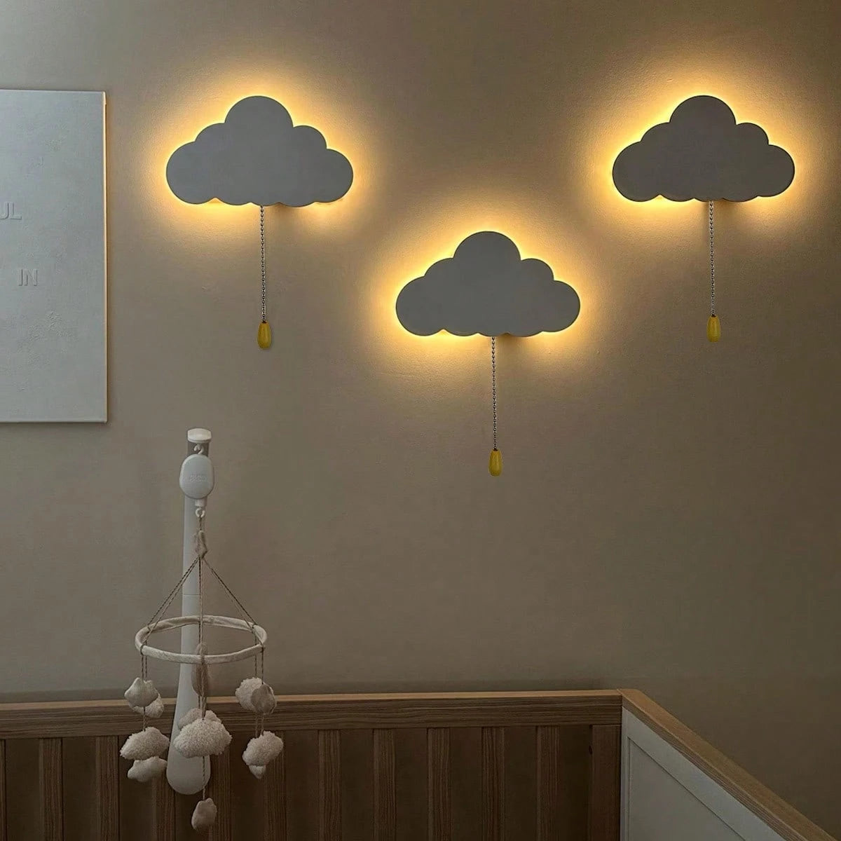 1pc Children's Bedroom Cloud Wall Light, Wooden Cloud Bedroom Battery Powered Hanging Cloud Night Light