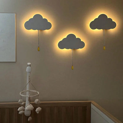 1pc Children's Bedroom Cloud Wall Light, Wooden Cloud Bedroom Battery Powered Hanging Cloud Night Light