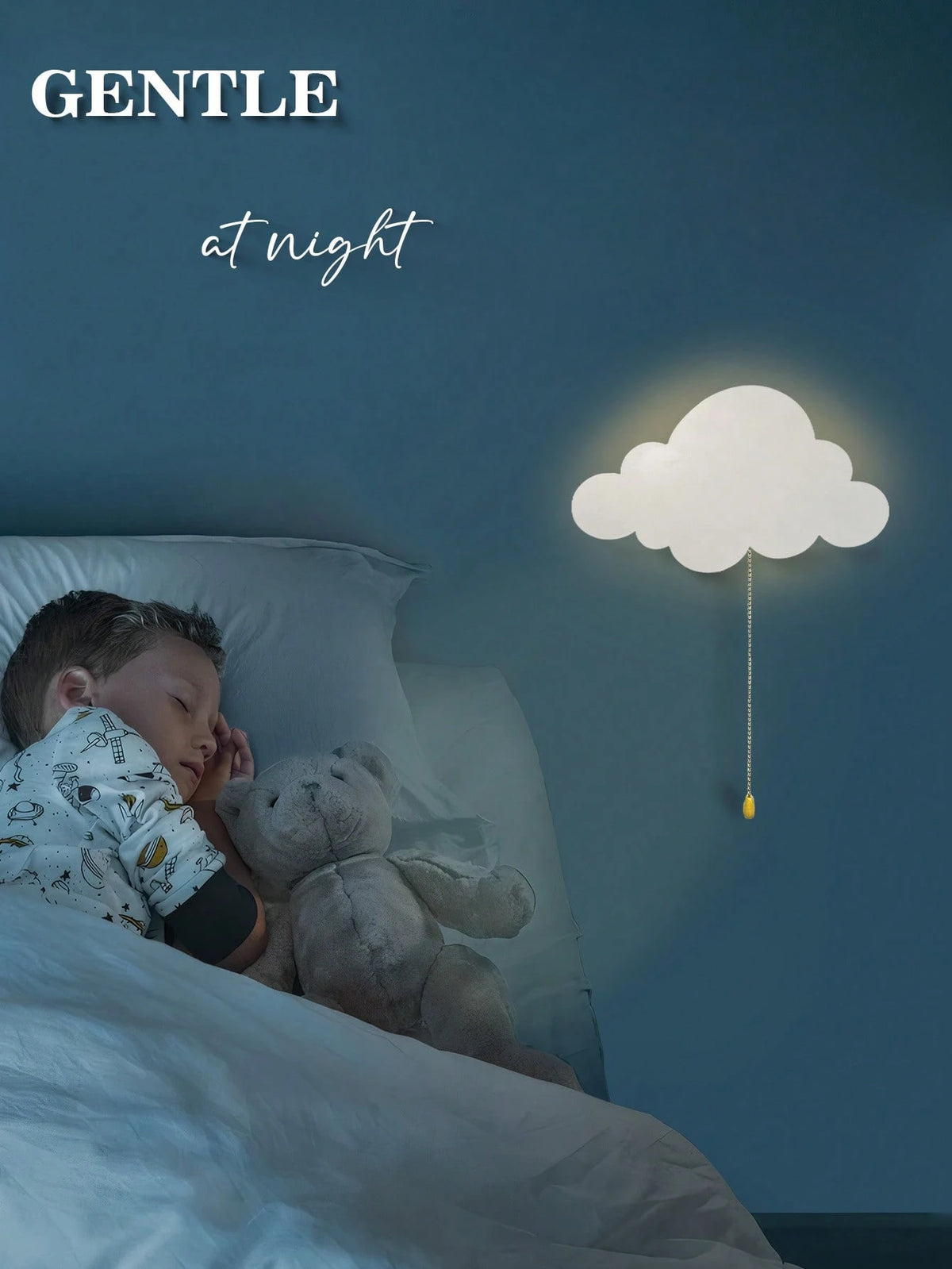 1pc Children's Bedroom Cloud Wall Light, Wooden Cloud Bedroom Battery Powered Hanging Cloud Night Light