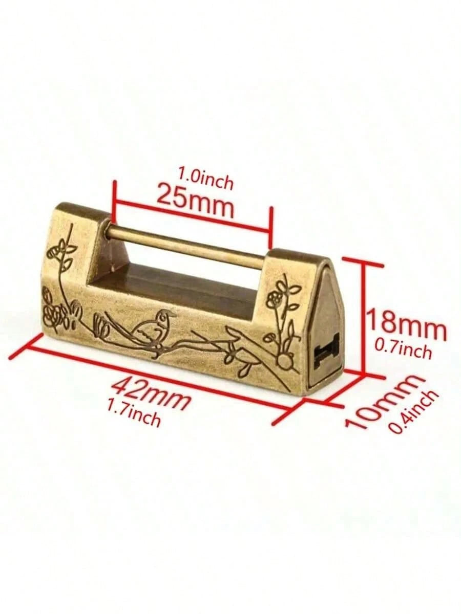 1pc Chinese Vintage Antique Locks Old Style Lock And Key Excellent BrassCarved Word Padlock